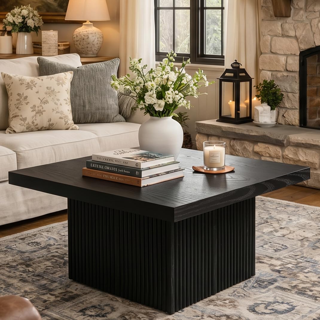 31.5" Square Fluted Wood Coffee Table A958