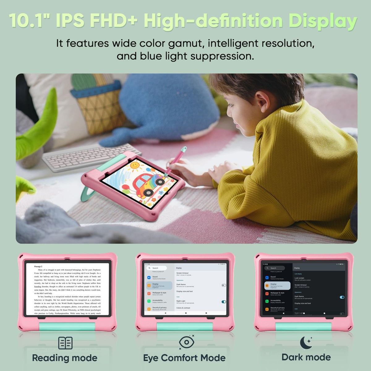 Kids Tablet 10 inch Octa-Core 30GB RAM 64GB ROM with Case Keyboard Mouse Stylus Pink S693