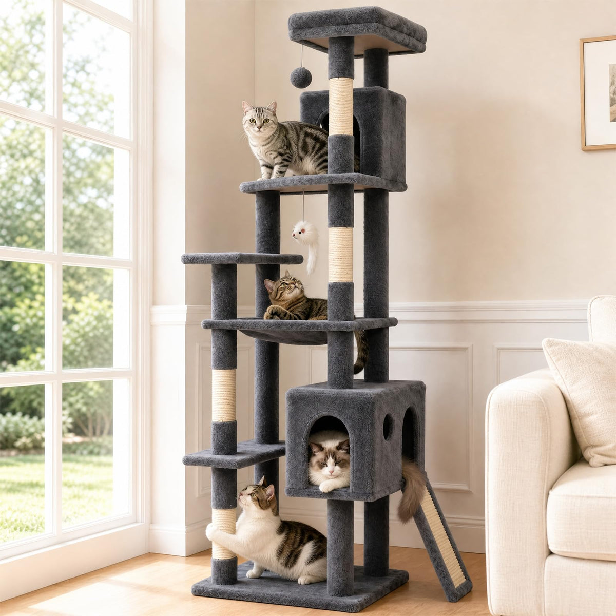 70 Inches Indoor Cat Tree with Ladder U30752