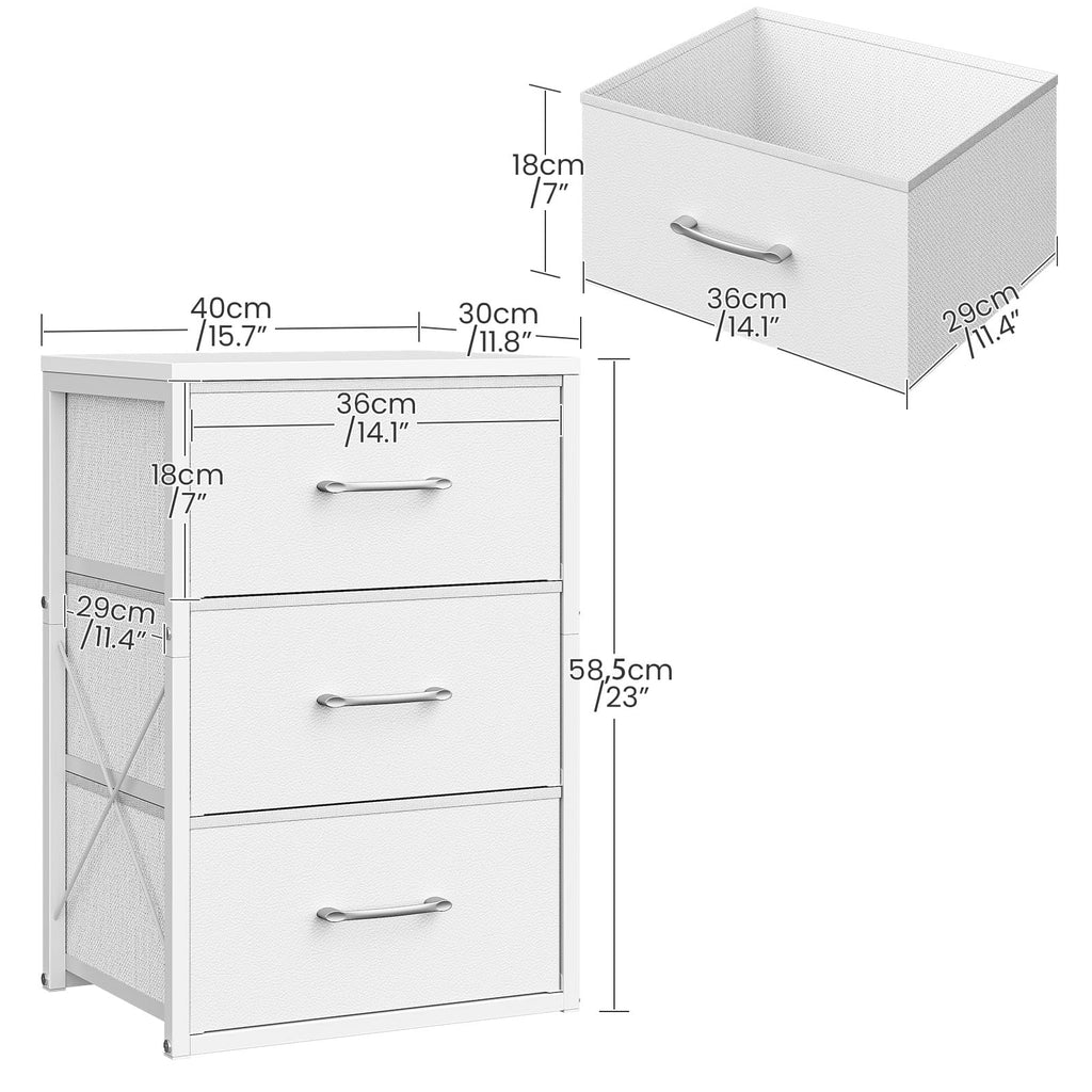 White 3 Drawer Fabric Storage Dresser with Wooden Top O21679