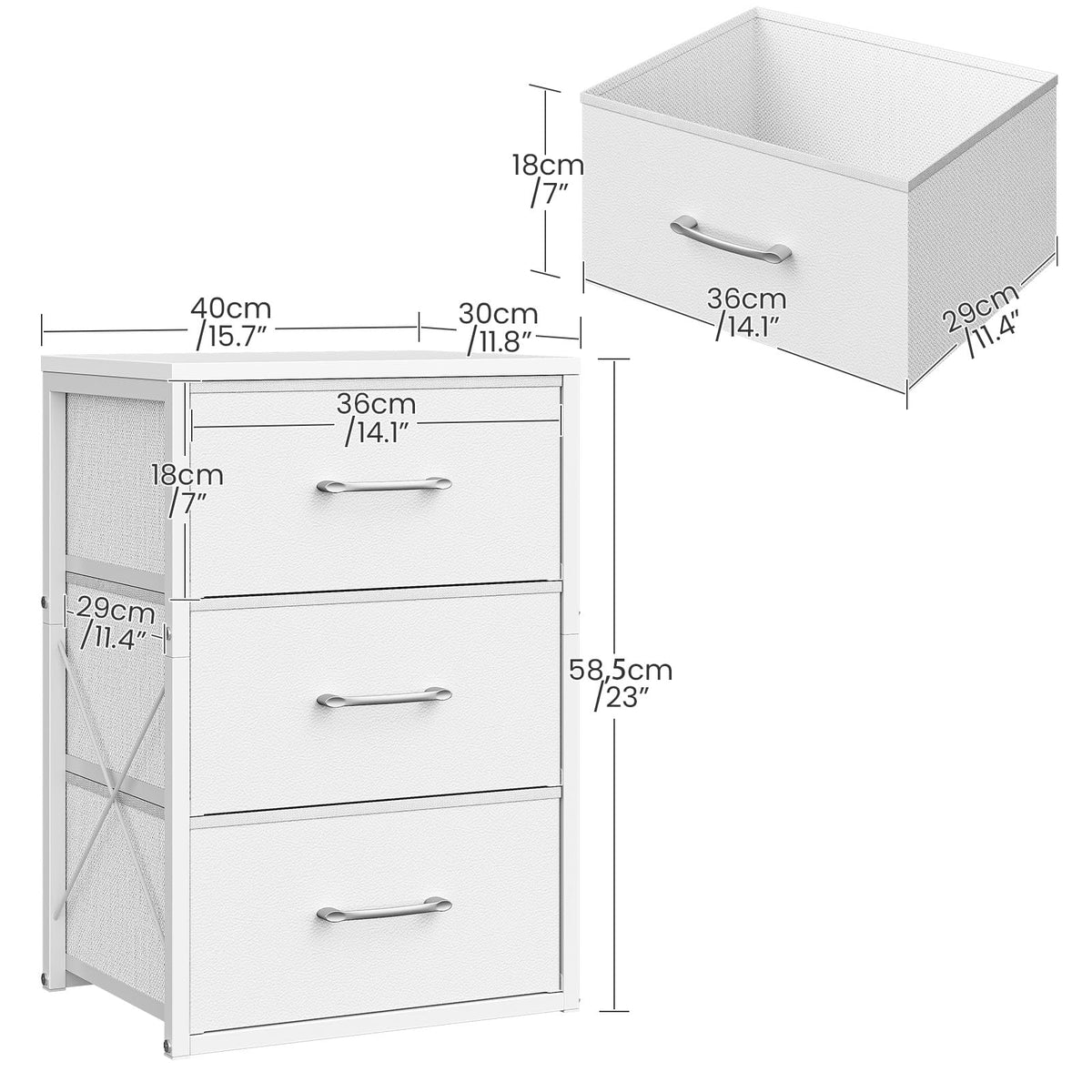 White 3 Drawer Fabric Storage Dresser with Wooden Top O21679