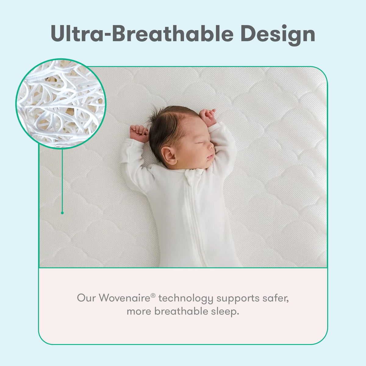 Grey Breathable Washable Crib Mattress & Toddler Bed L687