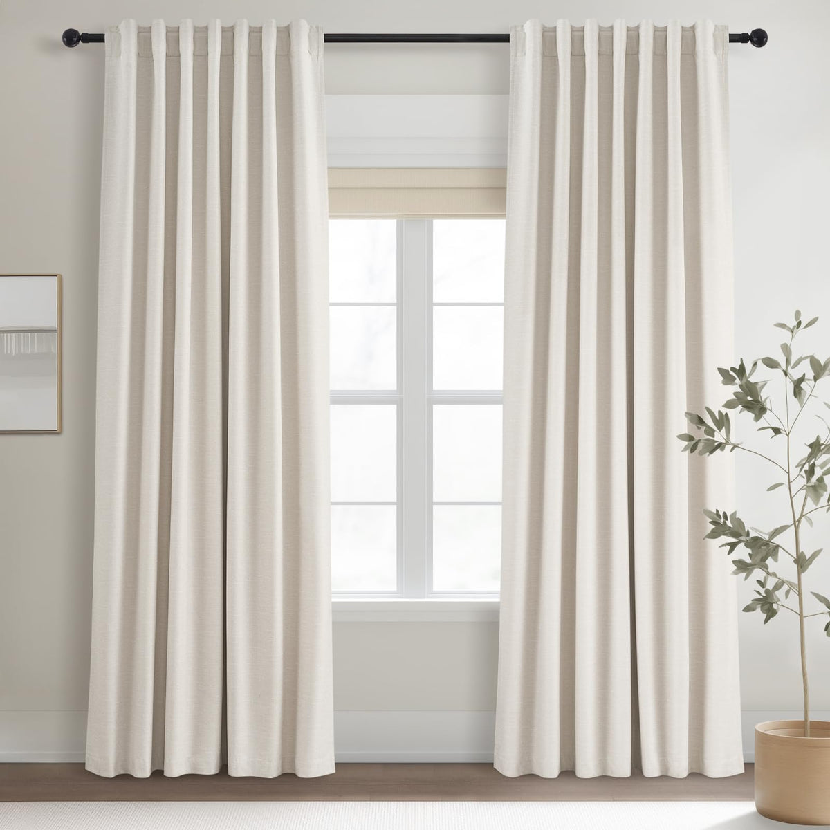 Cream Linen Blackout Curtains 84 Inch Pinch Pleat D92978