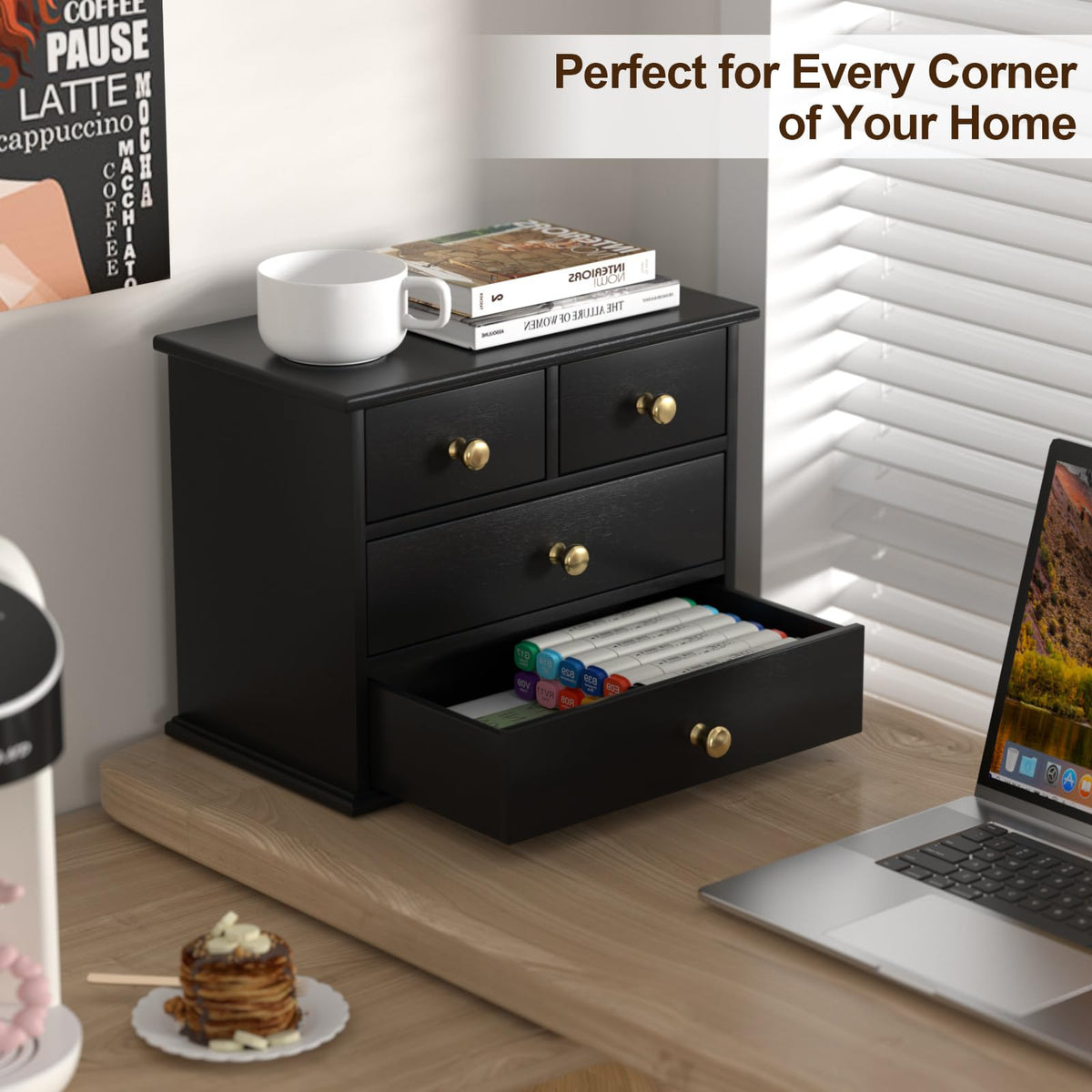 Oak Wooden Desk Organizer with Drawers Y525
