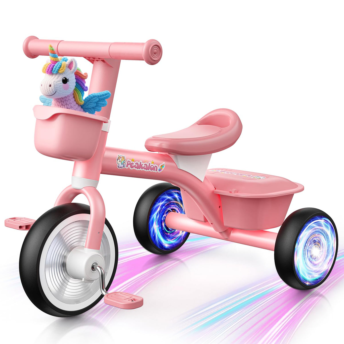 Pink Toddler Tricycle with Adjustable Seat and 2 Basket C97016