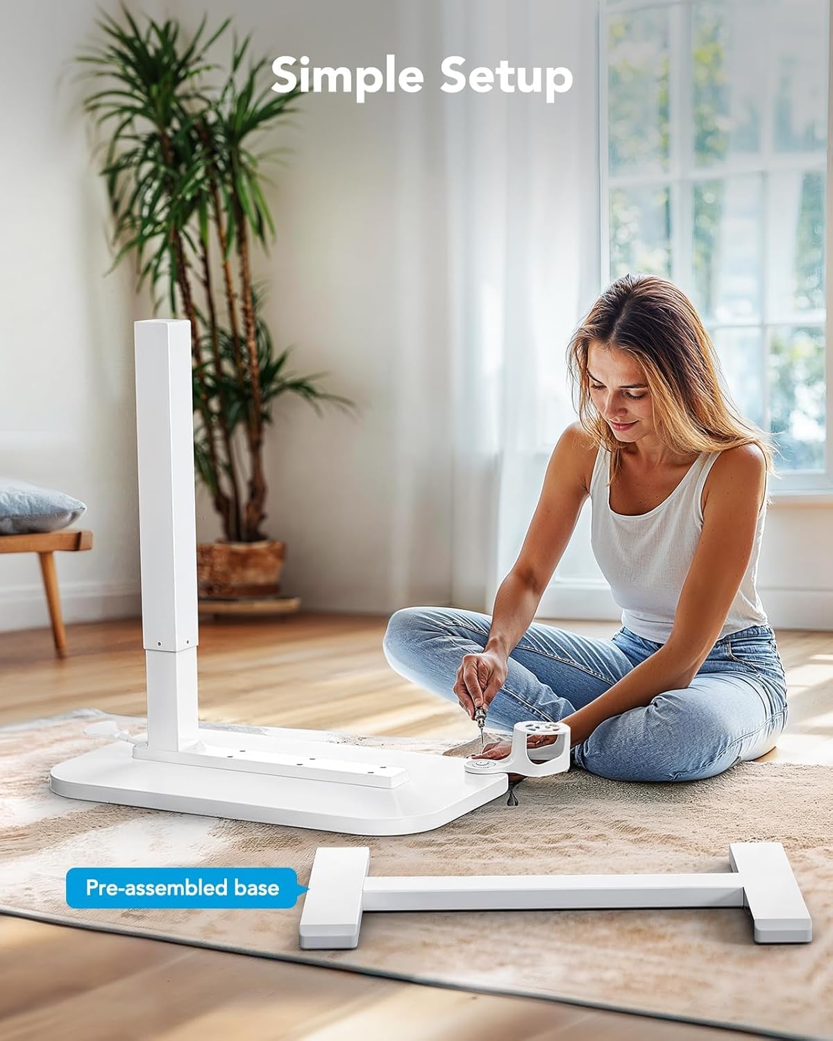 White Height-Adjustable Bedside Table with Wheels R21487