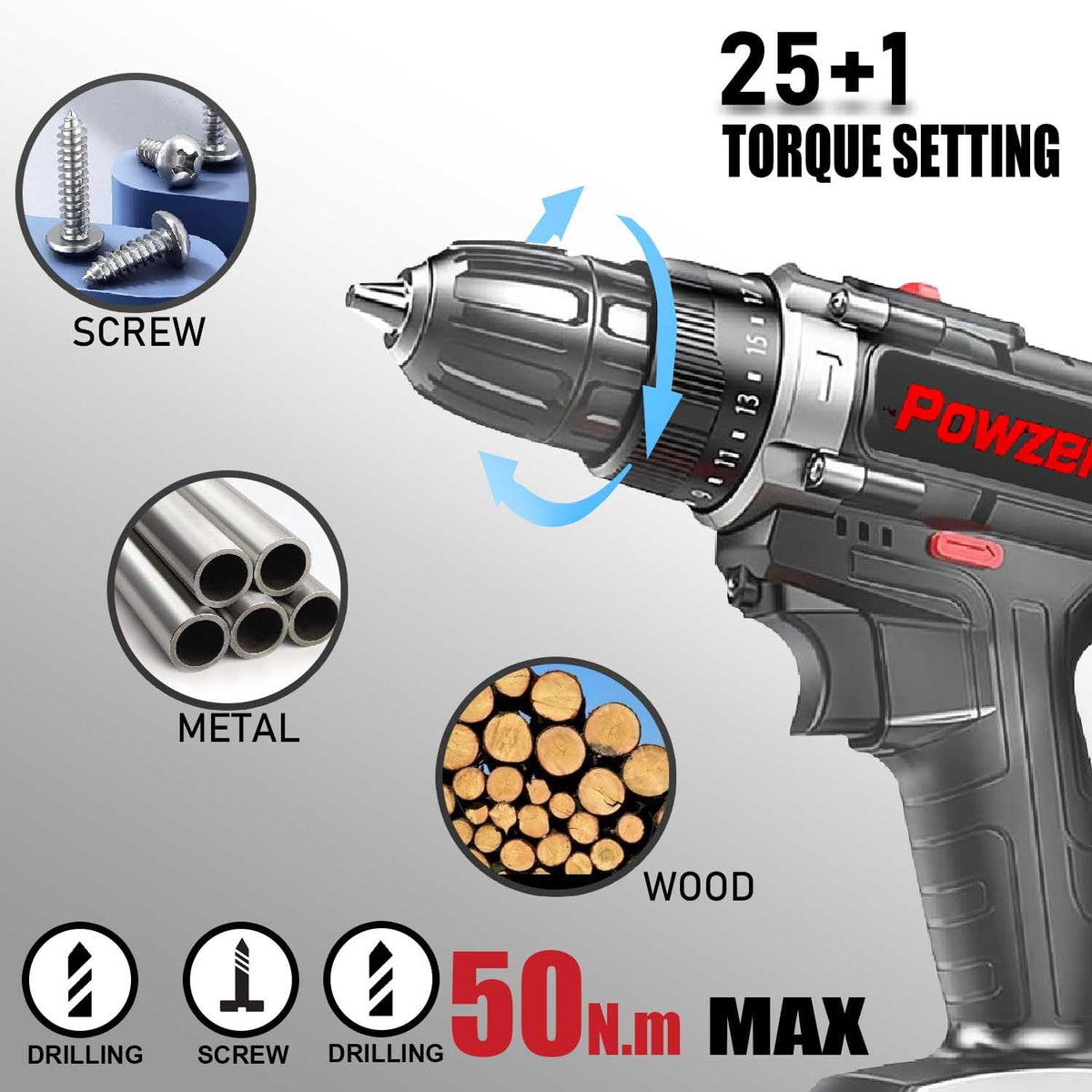 21V Brushless Cordless Power Drill with 2 Battery and Charger U34397