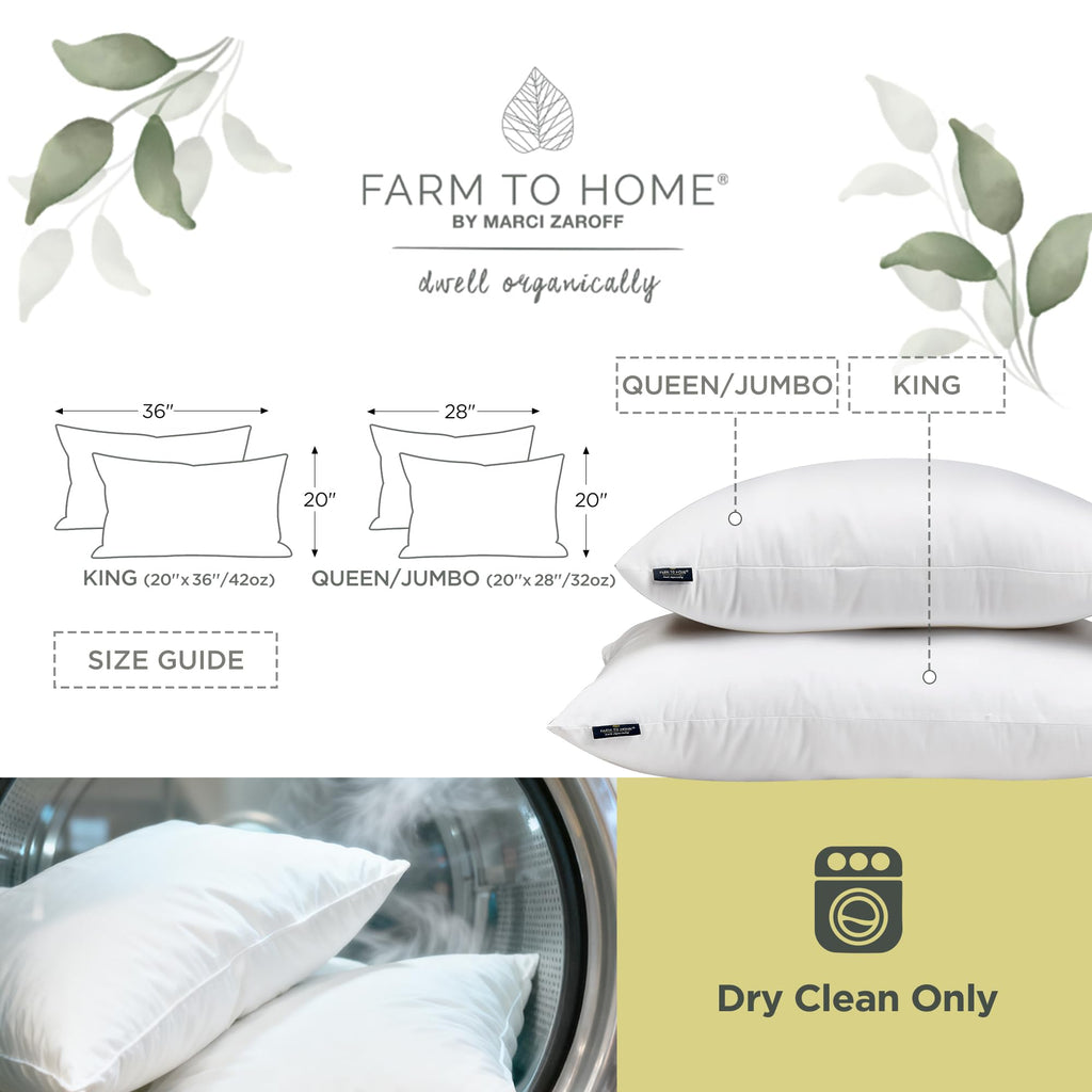 Feather and Down Pillows, 100% Organic Cotton Cover F7397