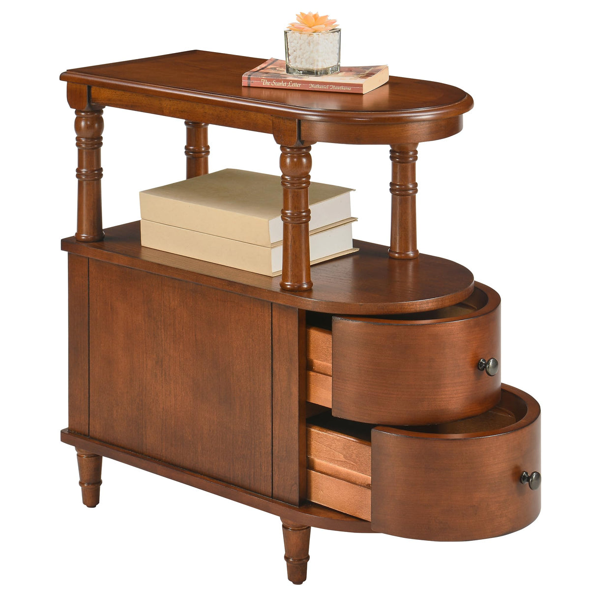 Narrow Solid Cherry Wood Side Table with Drawers T438903