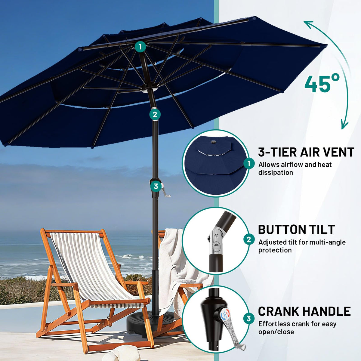 9ft 3-Tier UV Protection Windproof Patio Umbrella H761