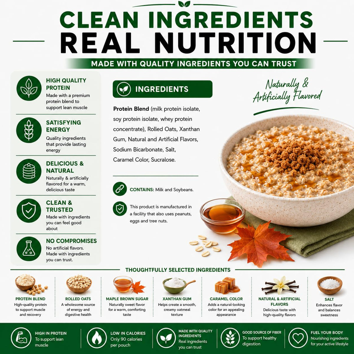High Protein Instant Oatmeal Mix, 15g Protein, 7 Servings, Maple Brown Sugar I5853