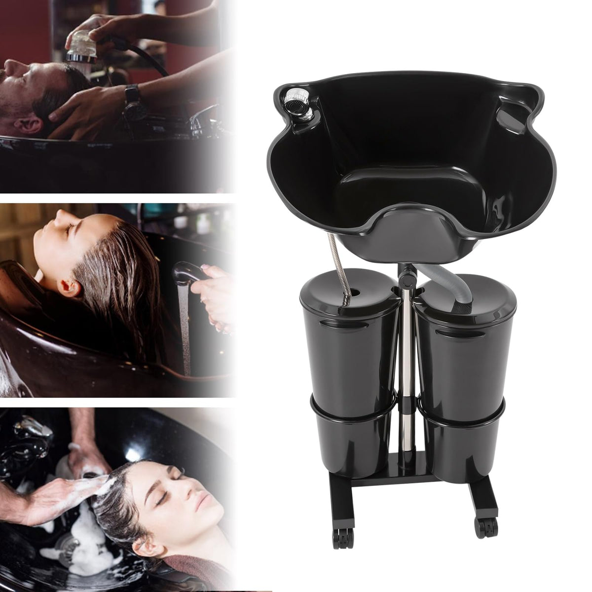 Portable Height-Adjustable Shampoo Basin with 2 Water Buckets G328