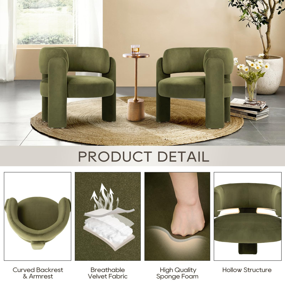 Velvet Accent Chair Set of 2 Green I90771