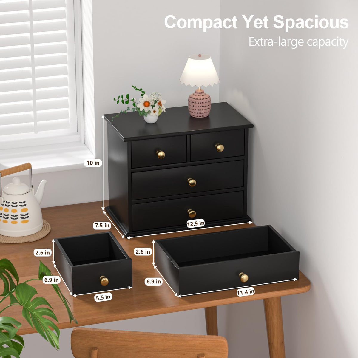 Oak Wooden Desk Organizer with Drawers Y525