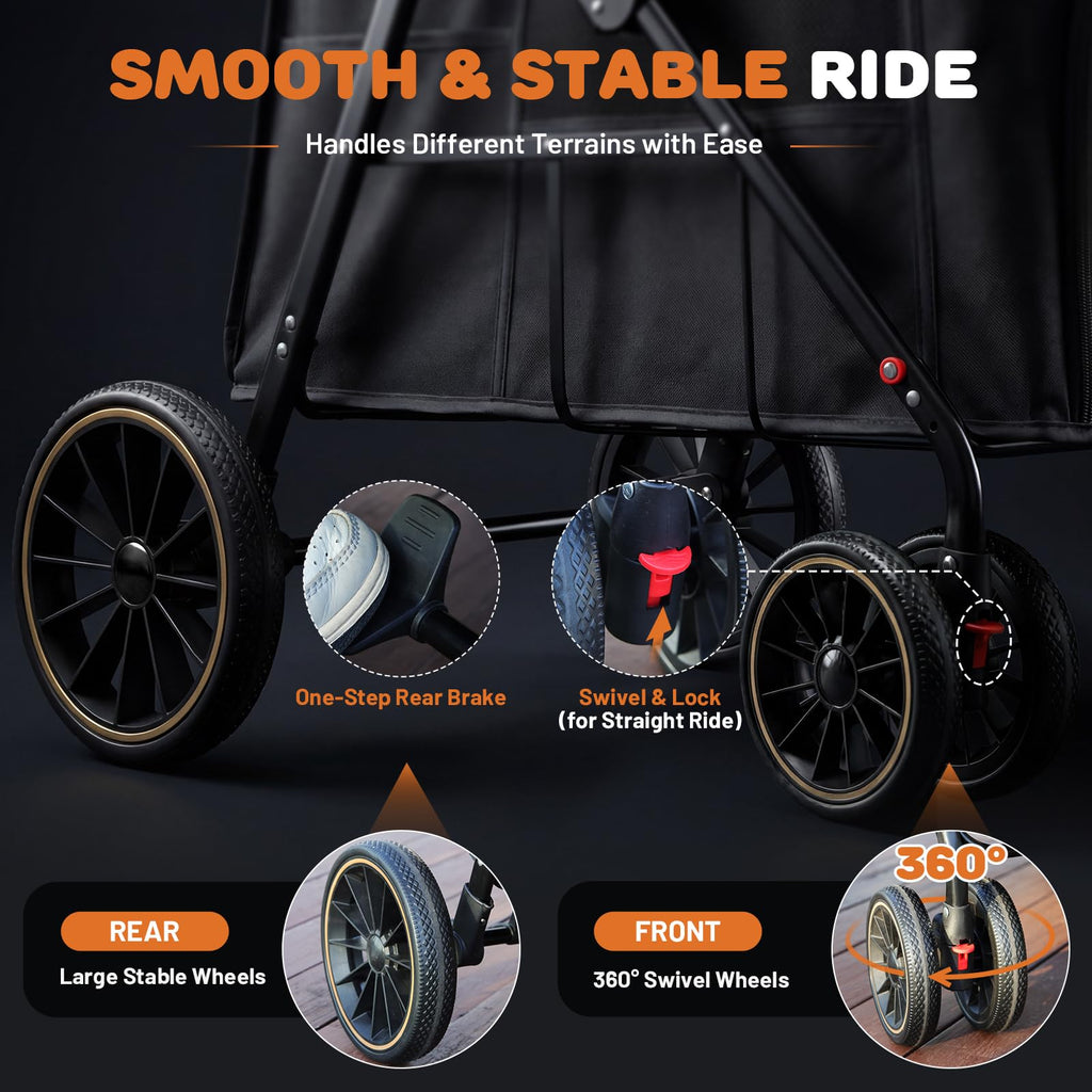 Foldable Pet Stroller up to 80 lbs with All-Terrain Wheels Y123