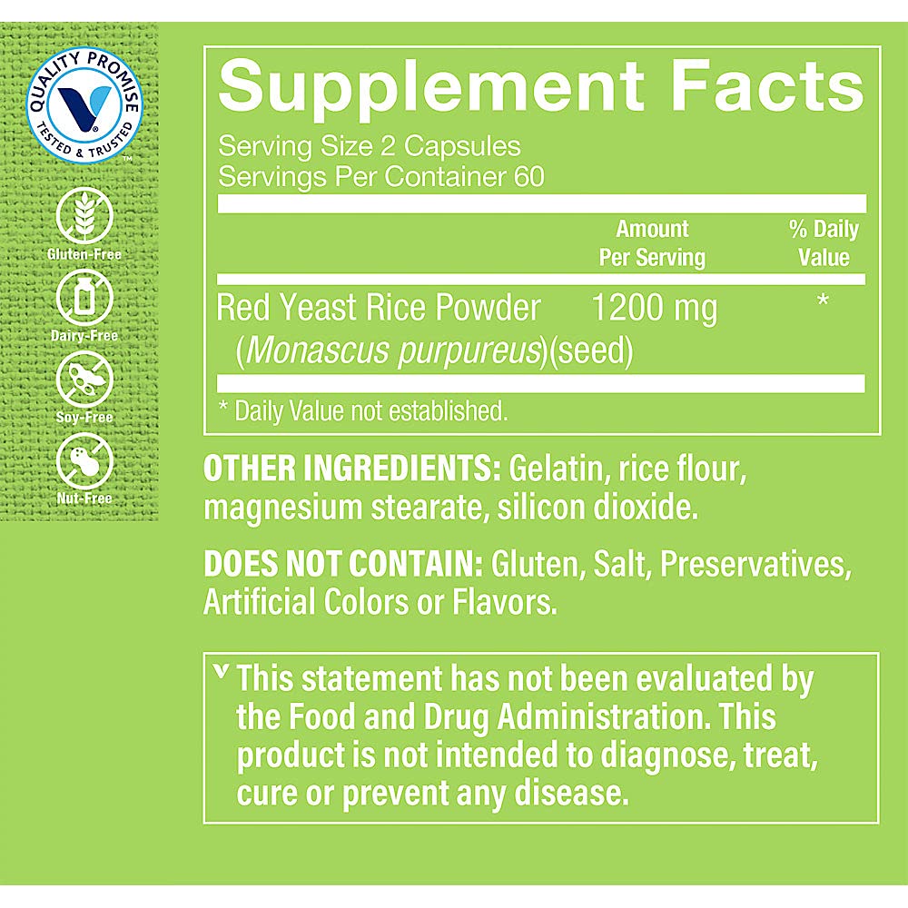 Red Yeast Rice 1200 MG 120 Capsules A6955