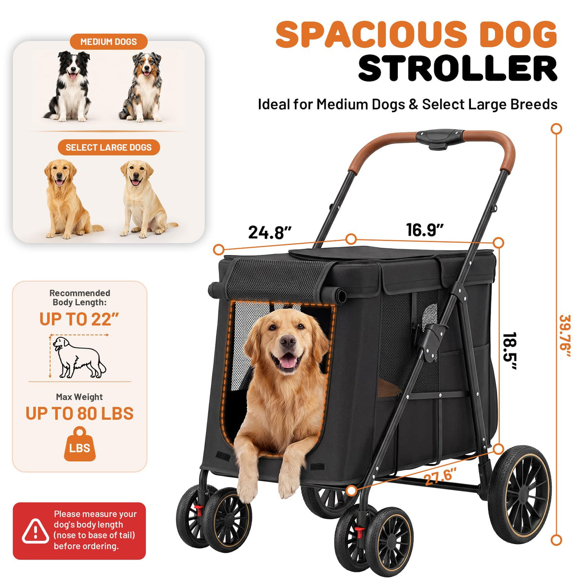 Foldable Pet Stroller up to 80 lbs with All-Terrain Wheels Y123