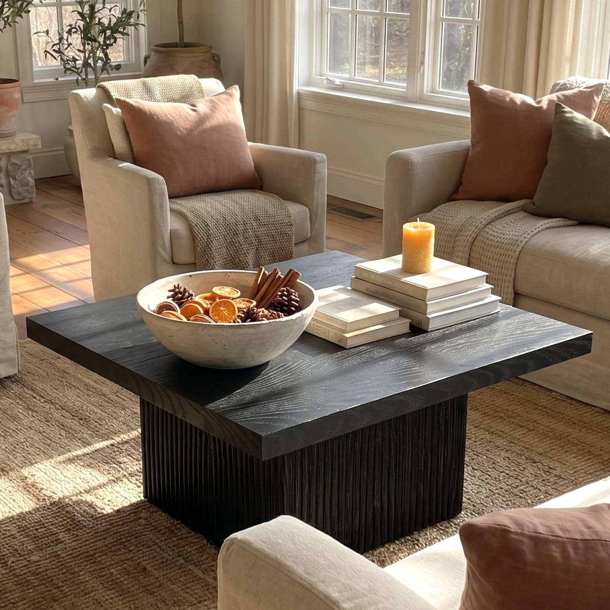 31.5" Square Fluted Wood Coffee Table A958