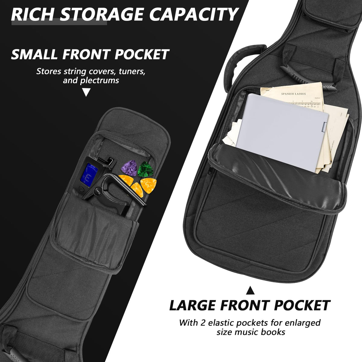Electric Guitar Case with 0.7 Inch Thick Padding 3 Pockets W7819