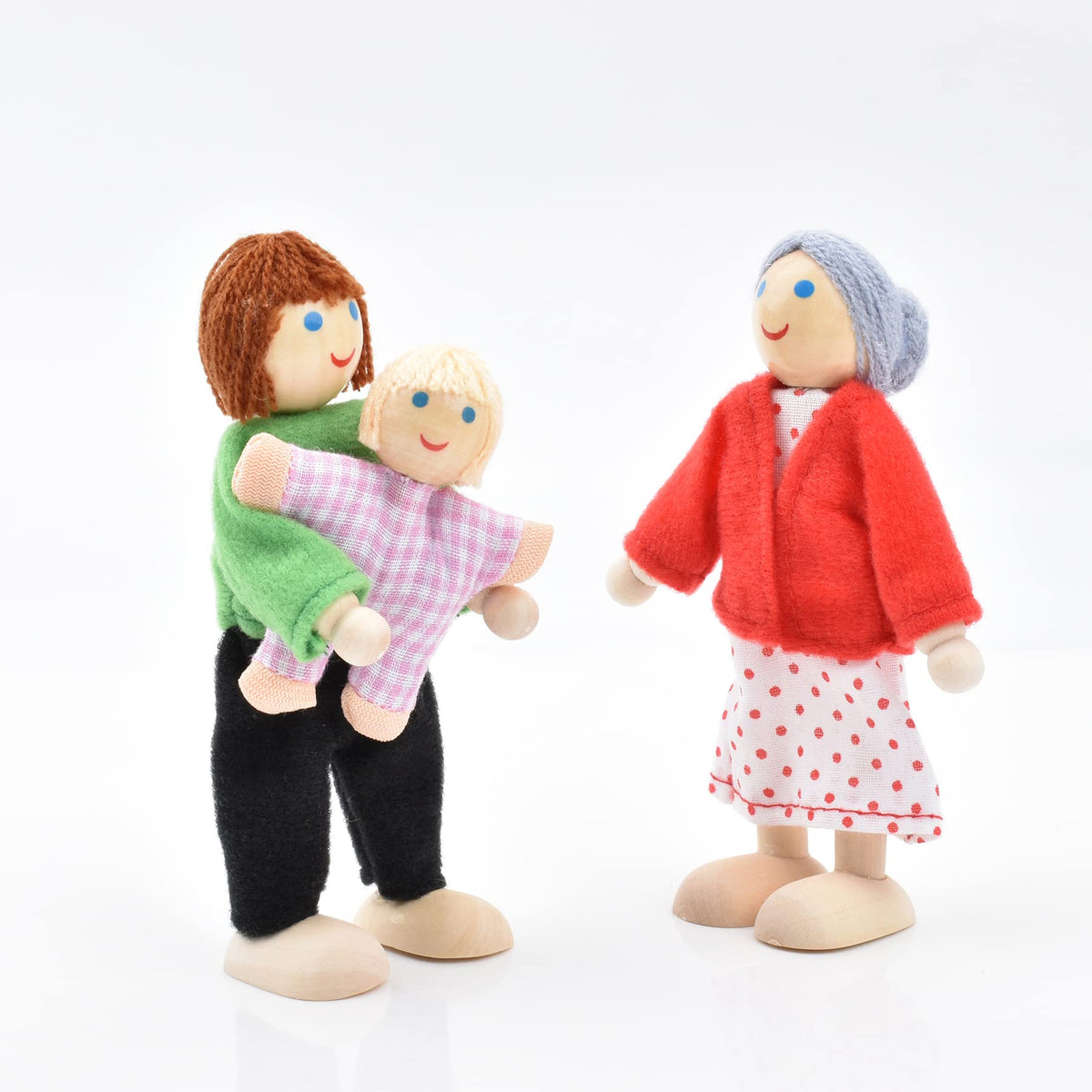 Wooden Dollhouse Dolls Family Set of 8 Miniature Figures and 2 Pets Q125192