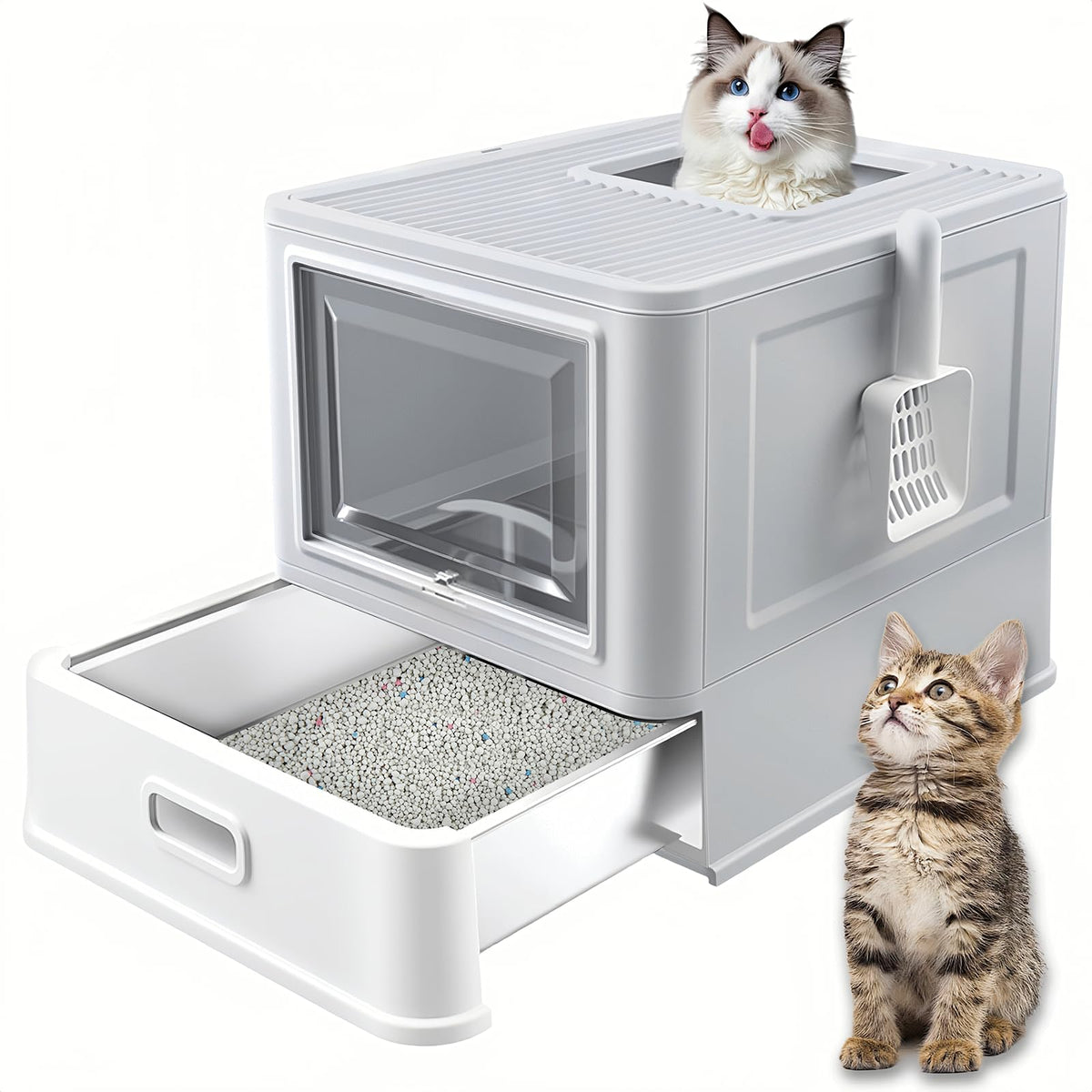 XL Stainless Steel Cat Litter Box with Drawer I75208