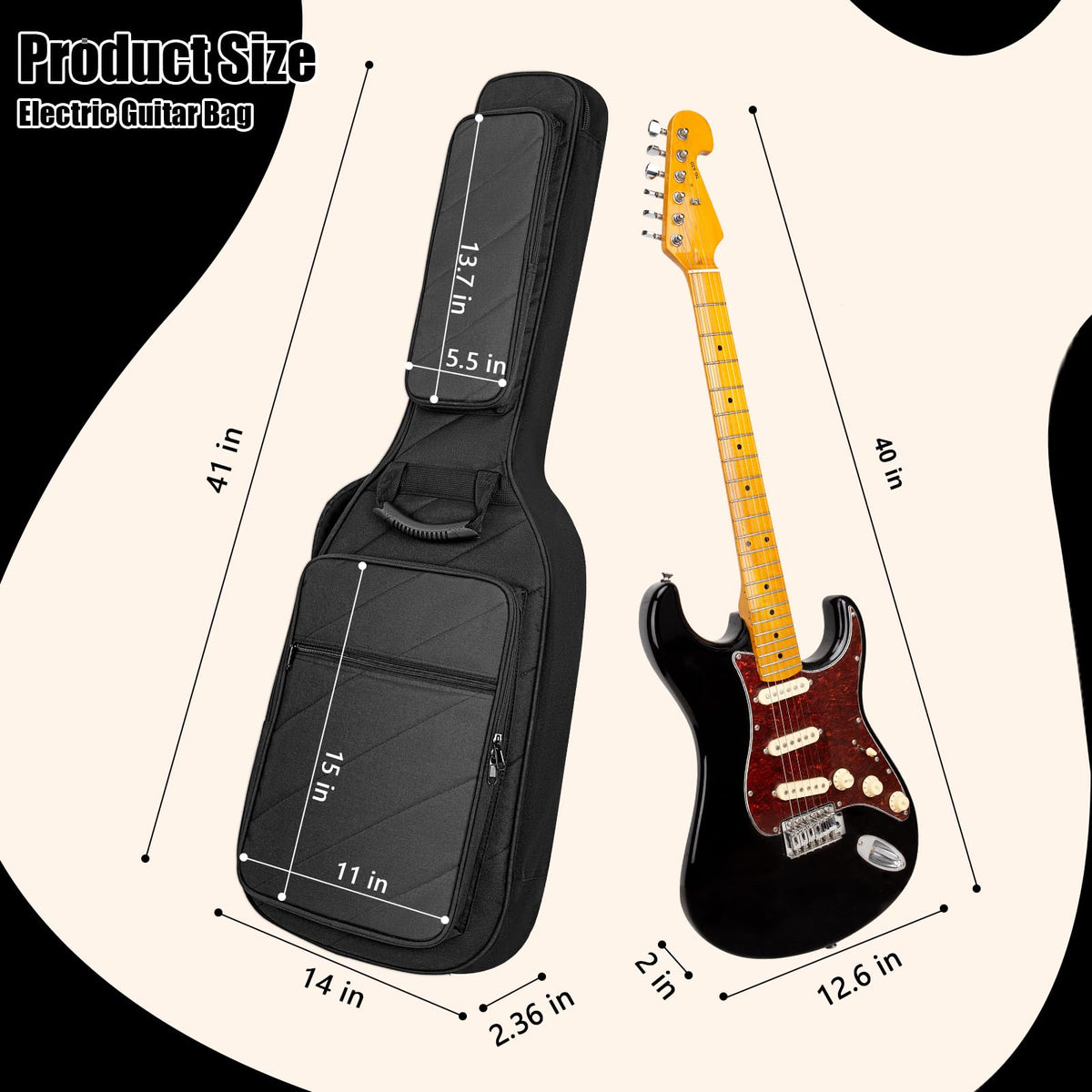 Electric Guitar Case with 0.7 Inch Thick Padding 3 Pockets W7819