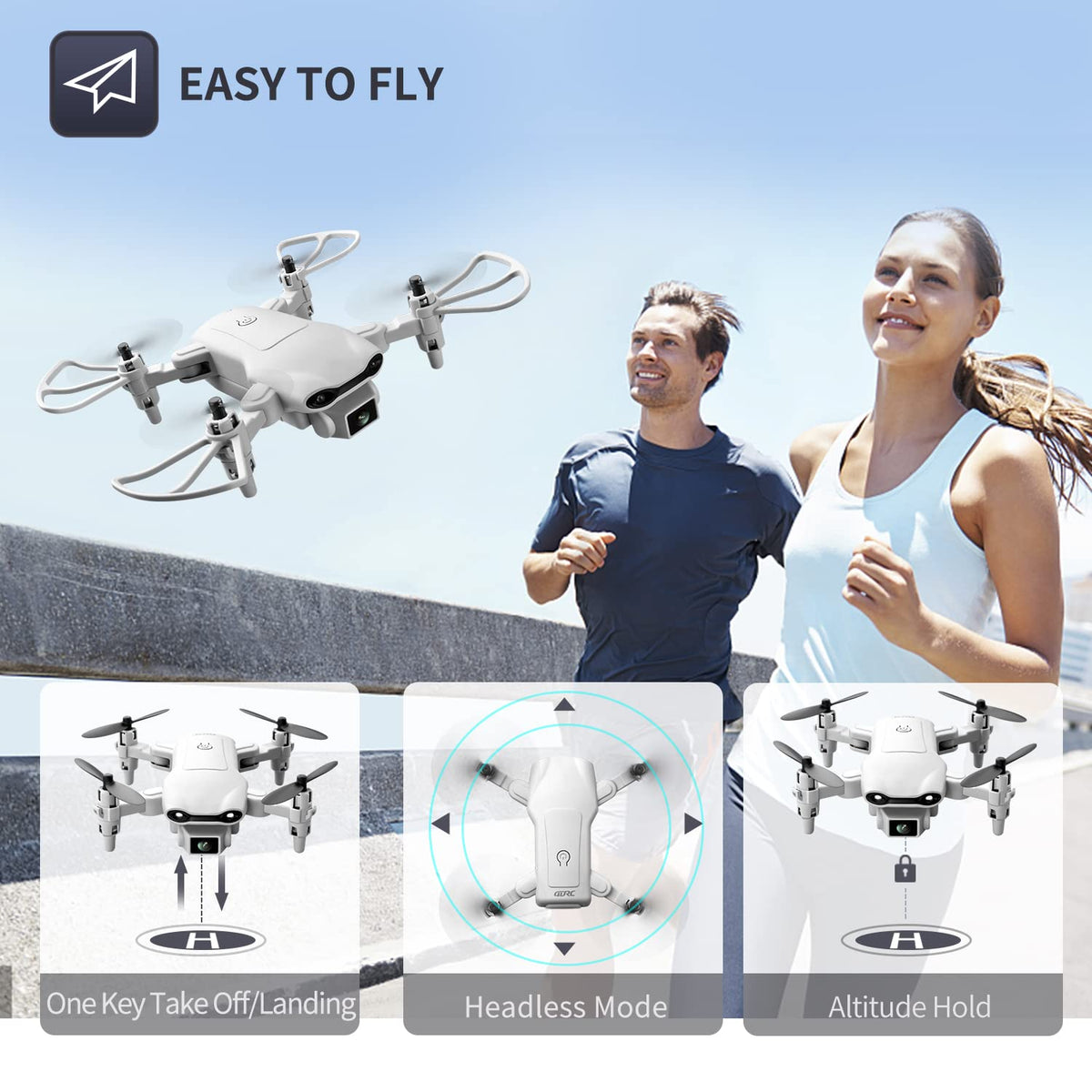 Mini Drone with 1080P HD Camera, 3 Batteries, Gray W600278