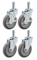 5" Caster Set with Brakes Grey Thermoplastic Rubber Wheels V7188