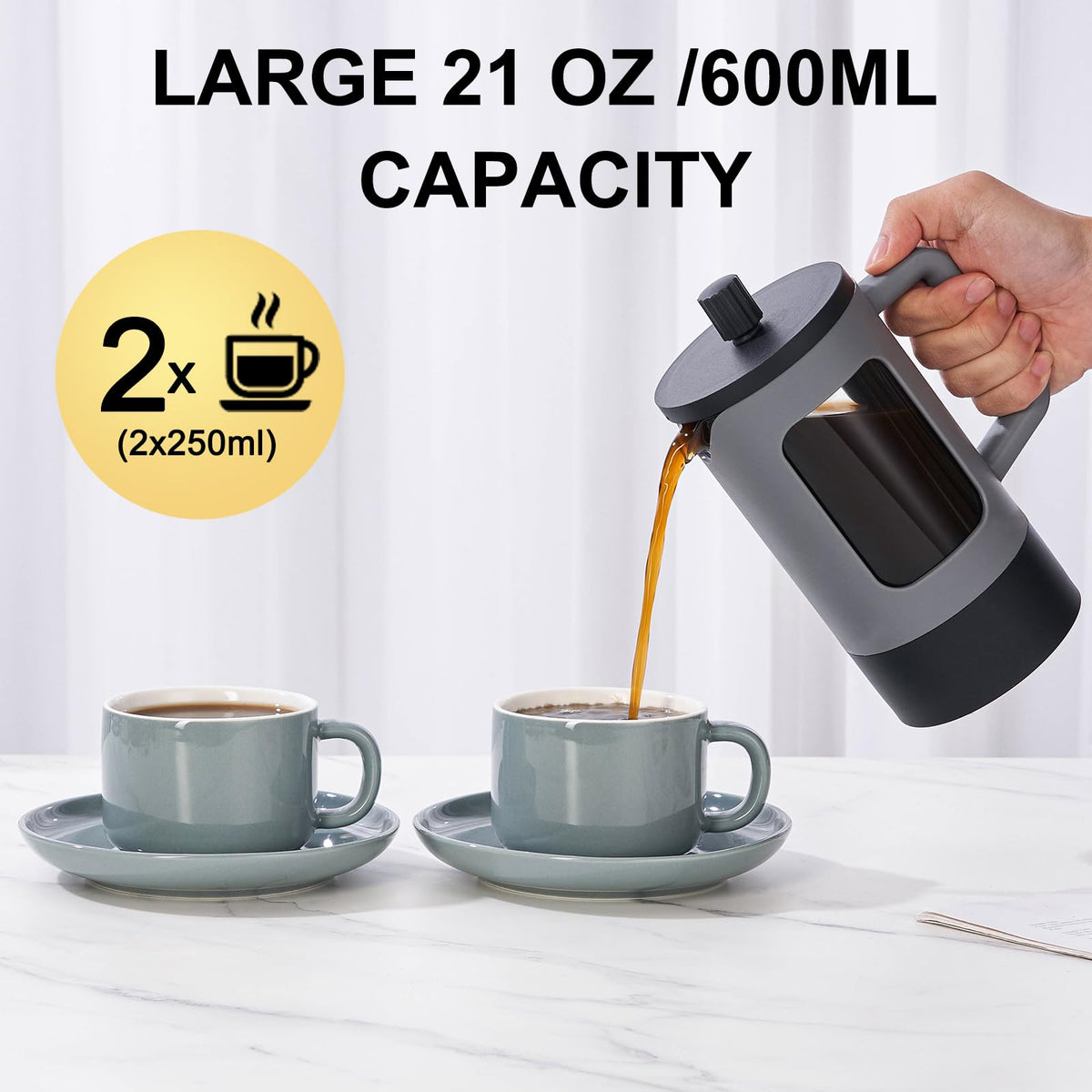 21 oz Heat-resistant Borosilicate Glass French Press Coffee Maker D206