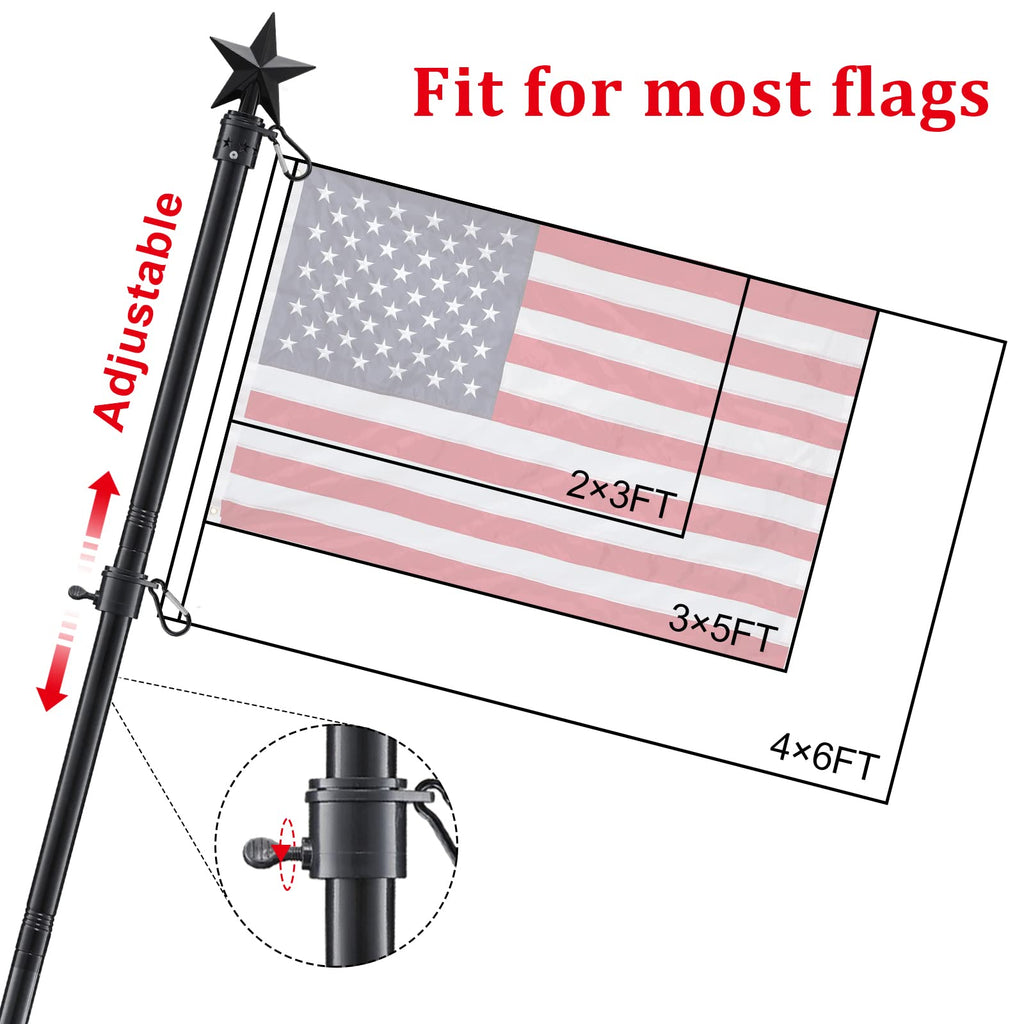 6ft Tangle Free Flag Pole Kit with Bracket, Black Metal Flagpole G101
