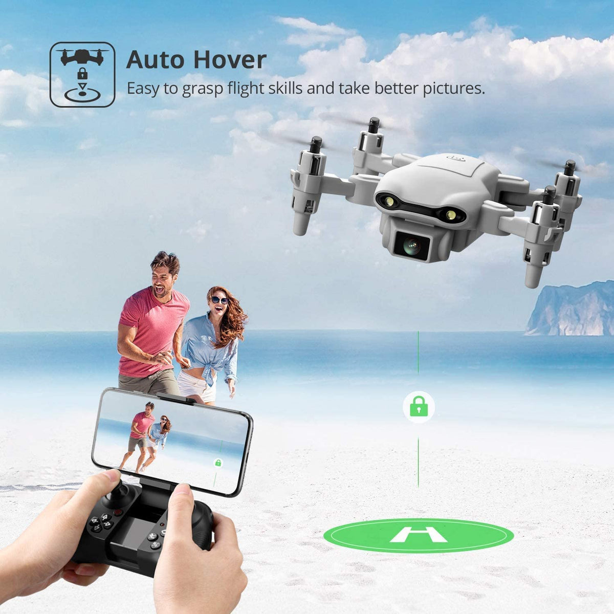 Mini Drone with 1080P HD Camera, 3 Batteries, Gray W600278