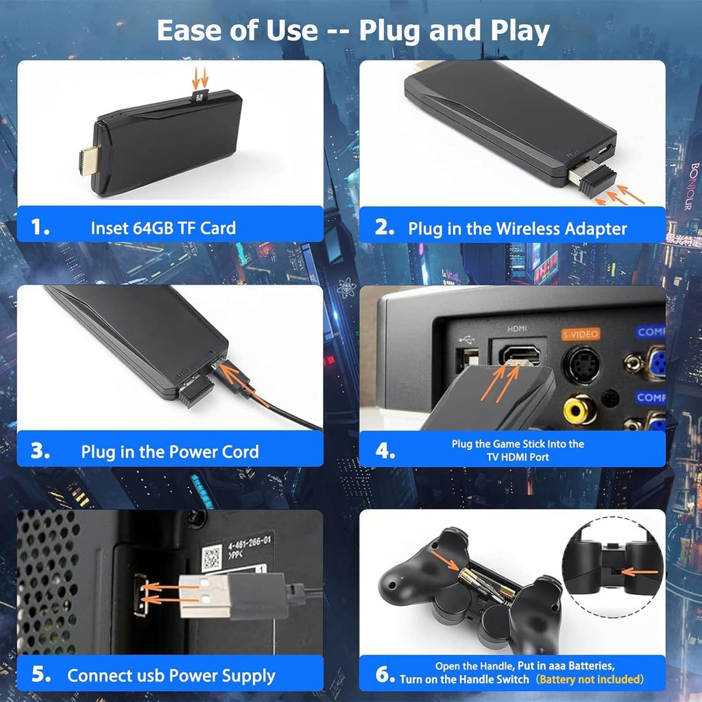 64G Wireless Game Stick 4K HDMI Game Console with 2.4G Wireless Controller F940527