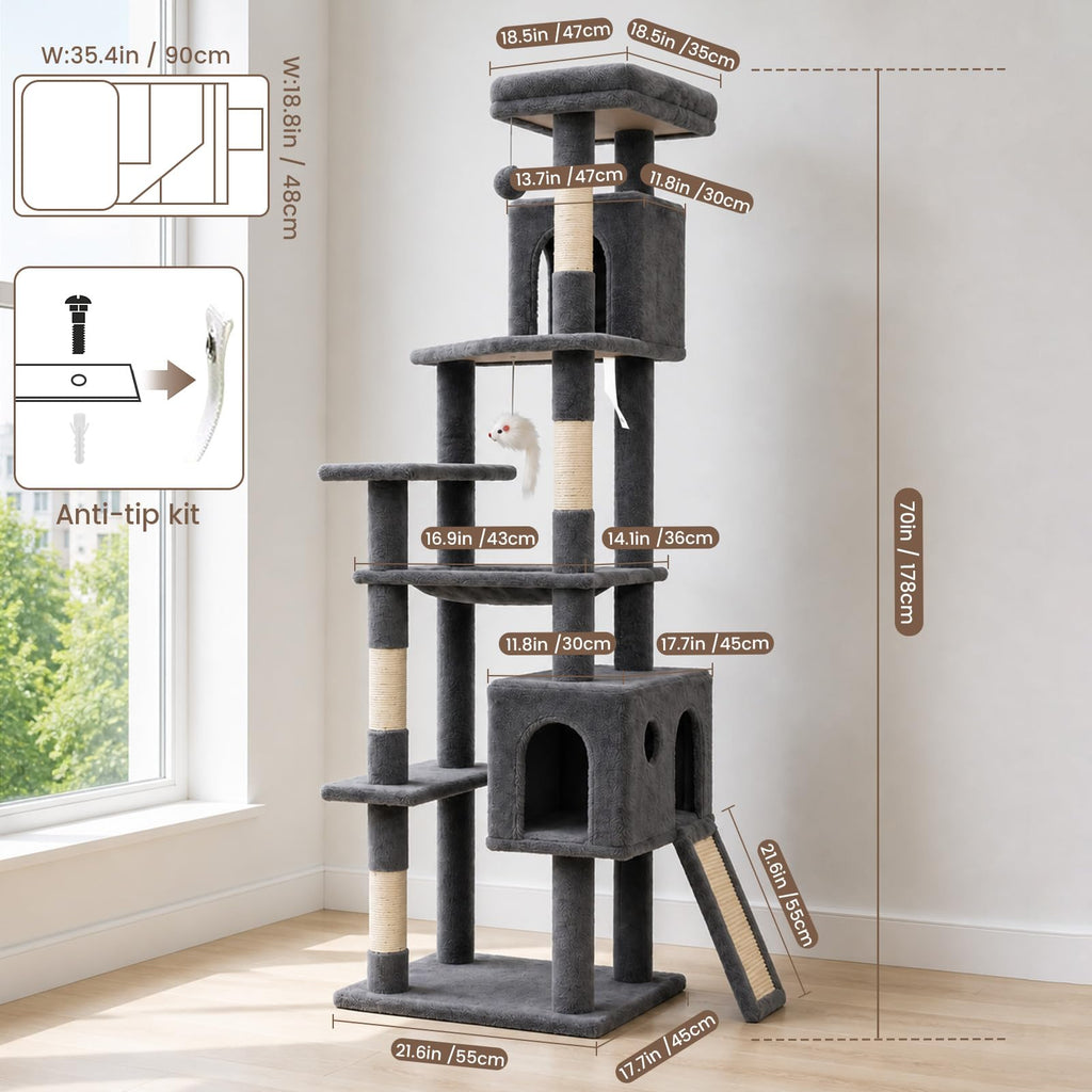 70 Inches Indoor Cat Tree with Ladder U30752