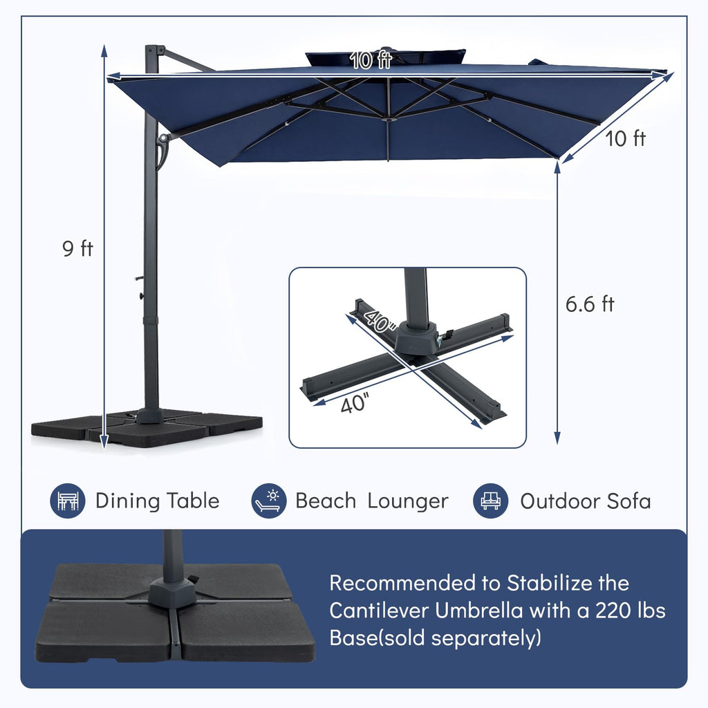 10 FT Navy Blue Cantilever Patio Umbrella X849882