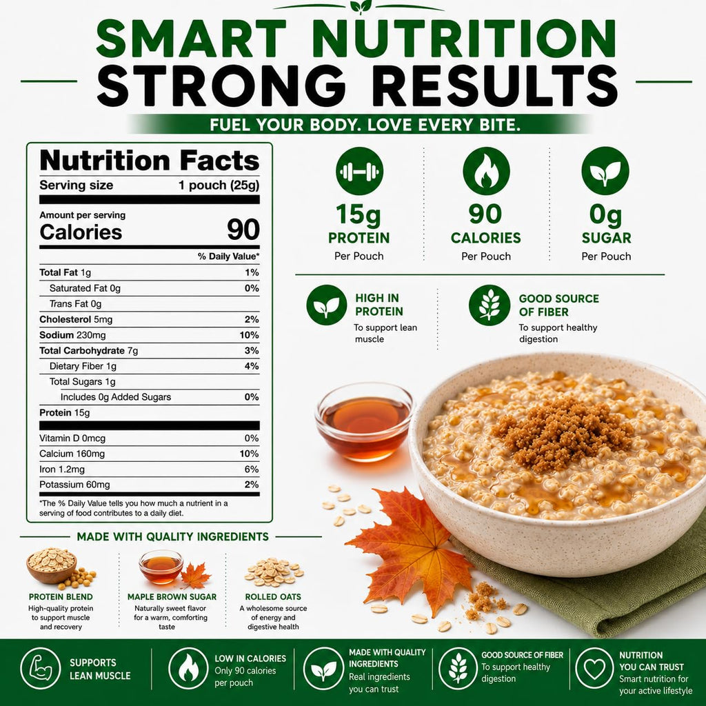 High Protein Instant Oatmeal Mix, 15g Protein, 7 Servings, Maple Brown Sugar I5853
