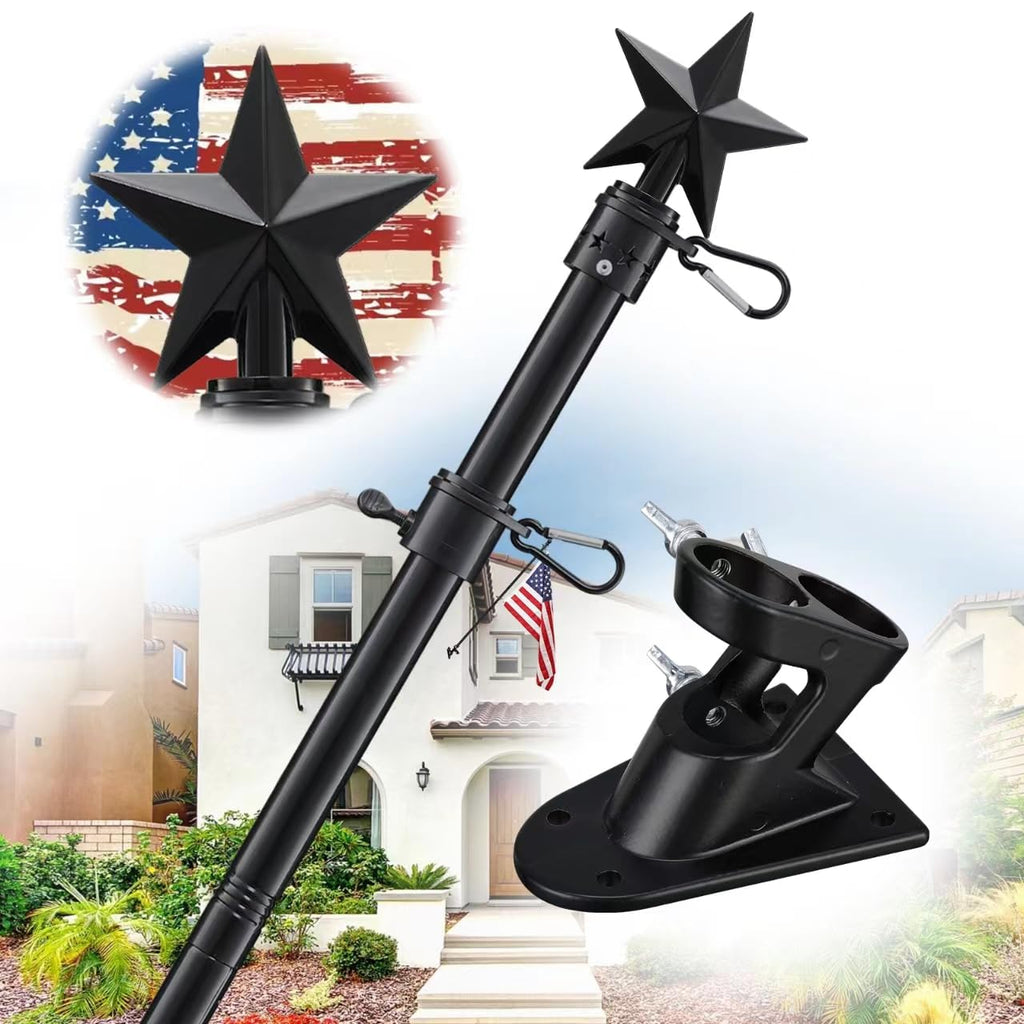6ft Tangle Free Flag Pole Kit with Bracket, Black Metal Flagpole G101