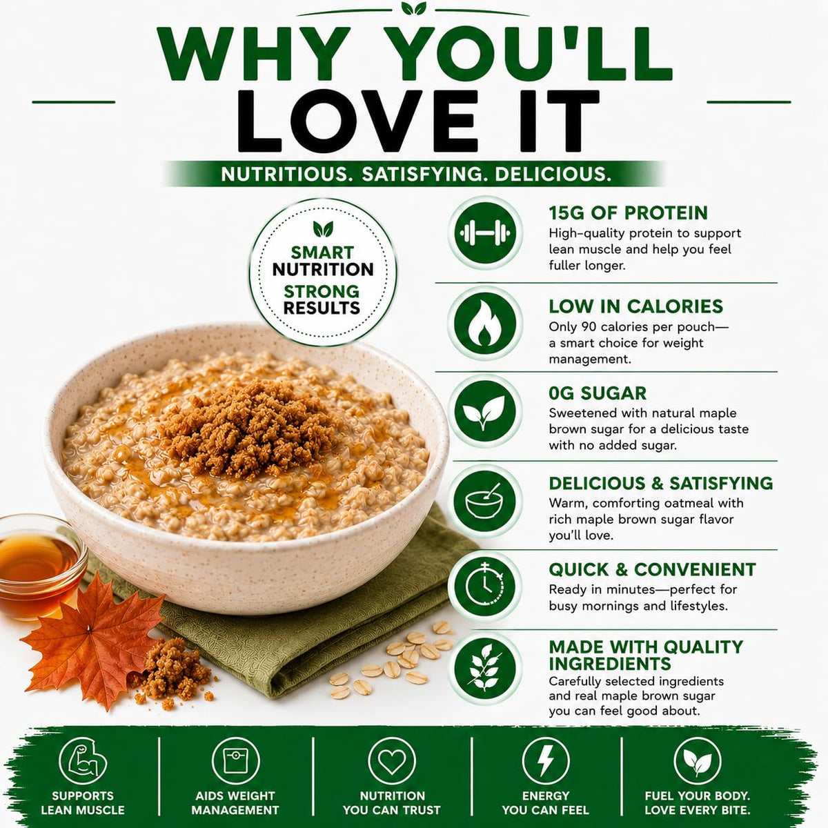 High Protein Instant Oatmeal Mix, 15g Protein, 7 Servings, Maple Brown Sugar I5853