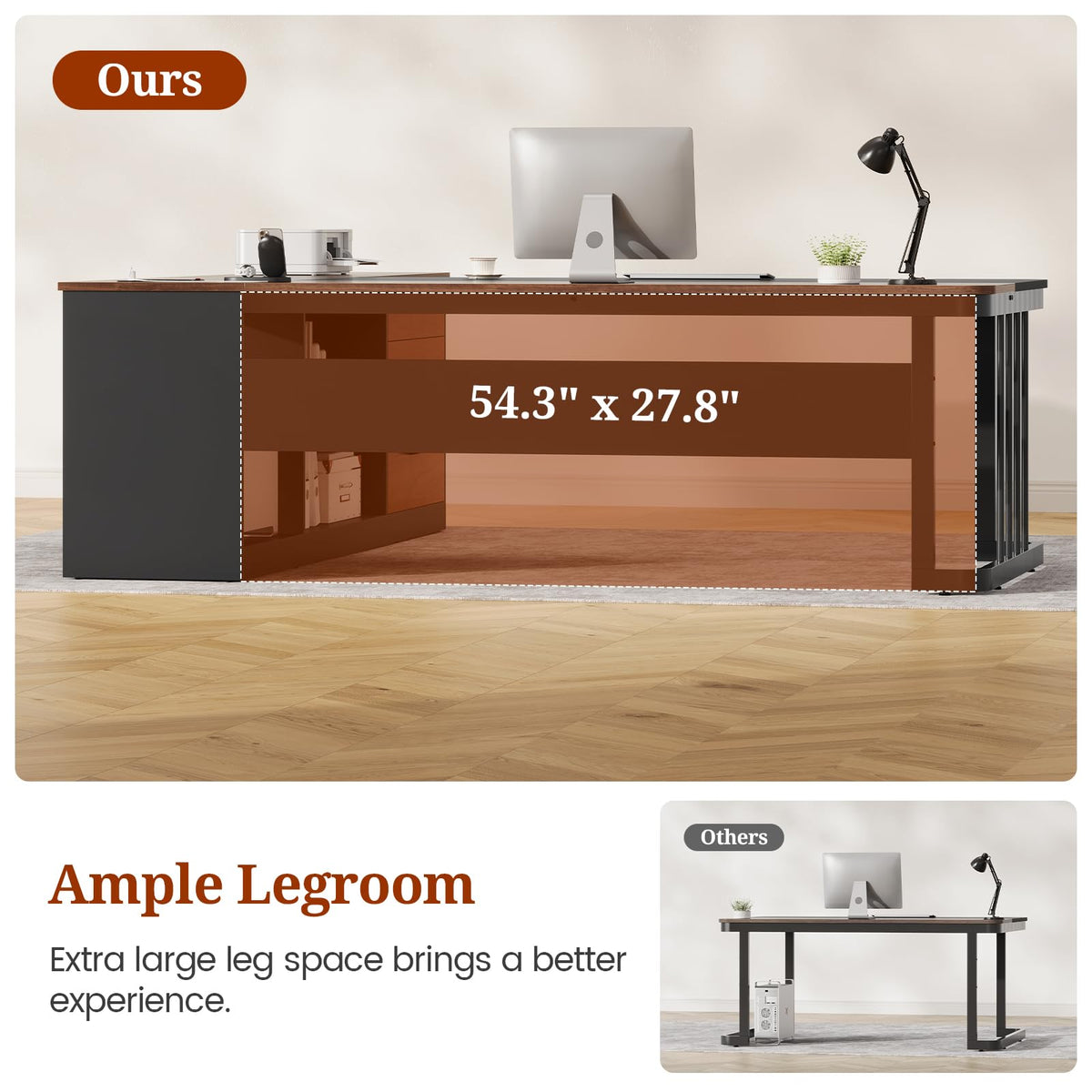 71" L Shaped Computer Desk with Drawers and Power Outlets B67113