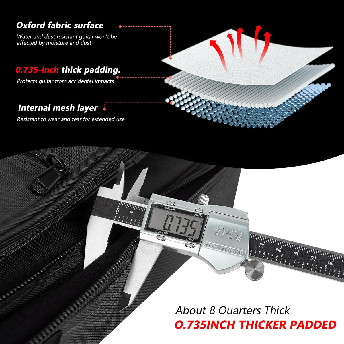 Electric Guitar Case with 0.7 Inch Thick Padding 3 Pockets W7819