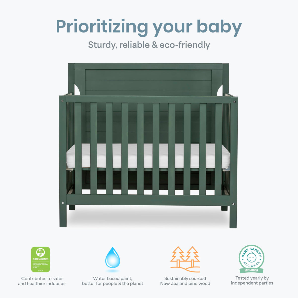 4-in-1 Convertible Mini Baby Crib with Mattress Pad B5778