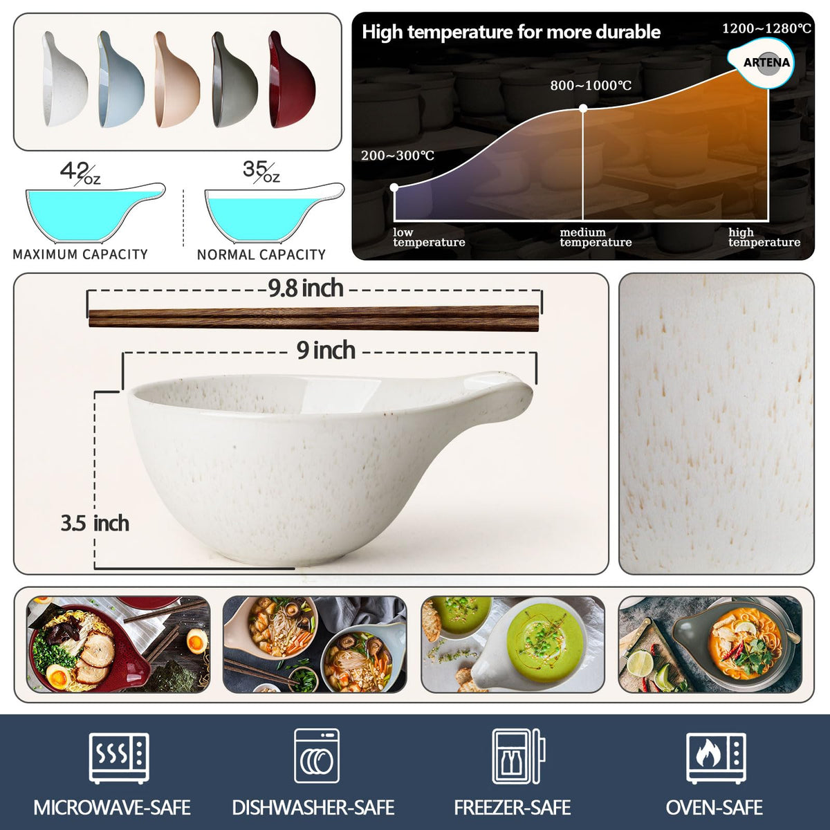 42oz Ceramic Ramen Bowl Set of 4 U167110
