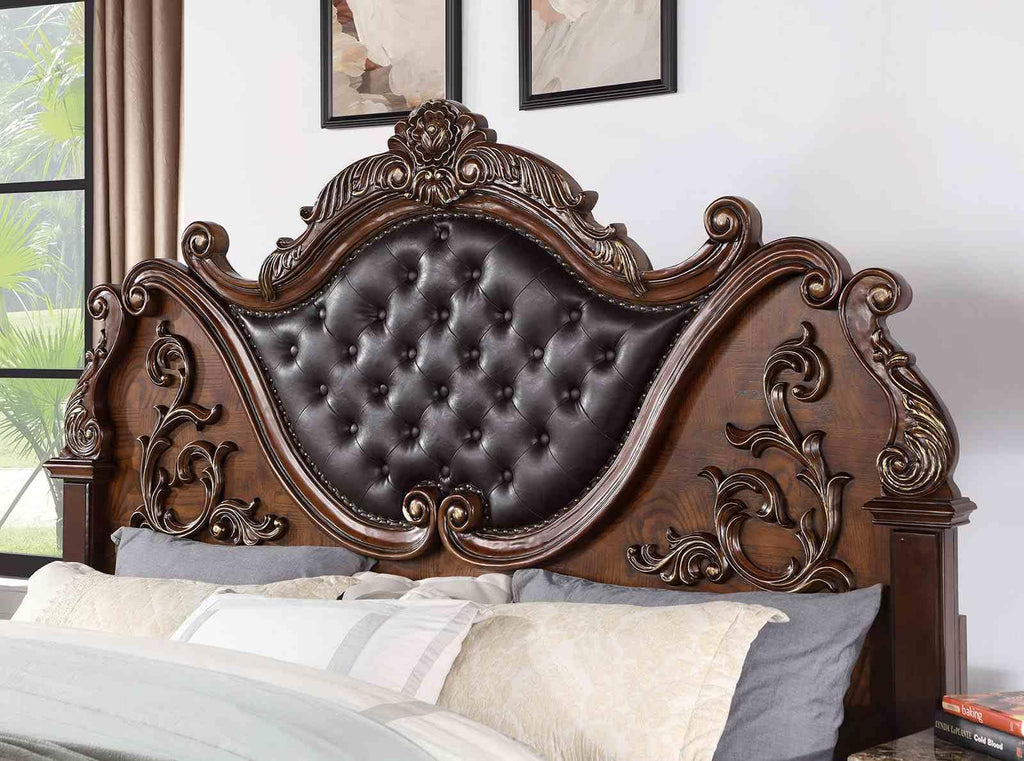 Brown Cherry California King Size Tufted Leatherette Bed T982132