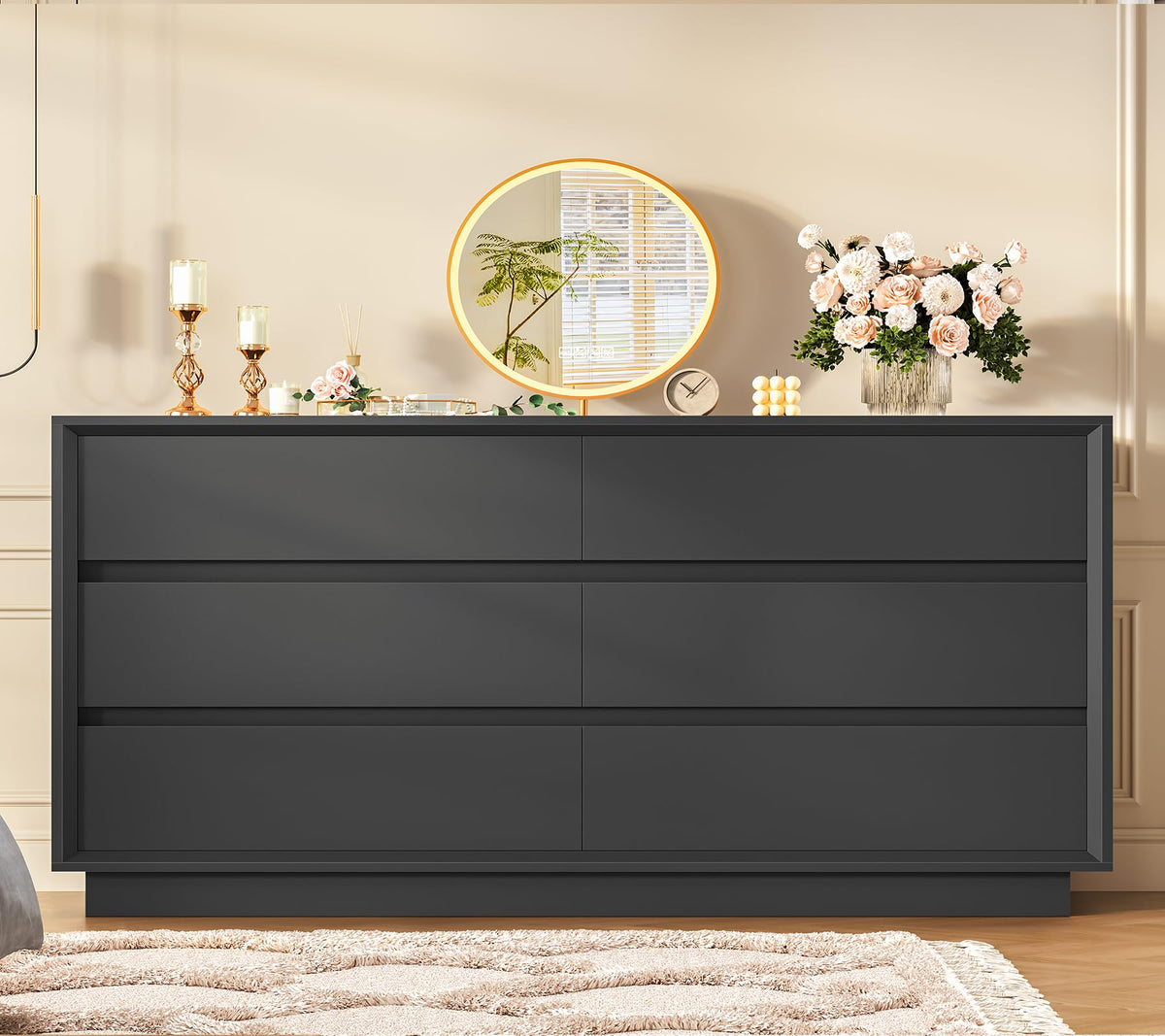 Black 6 Drawer Wood Dresser L77830