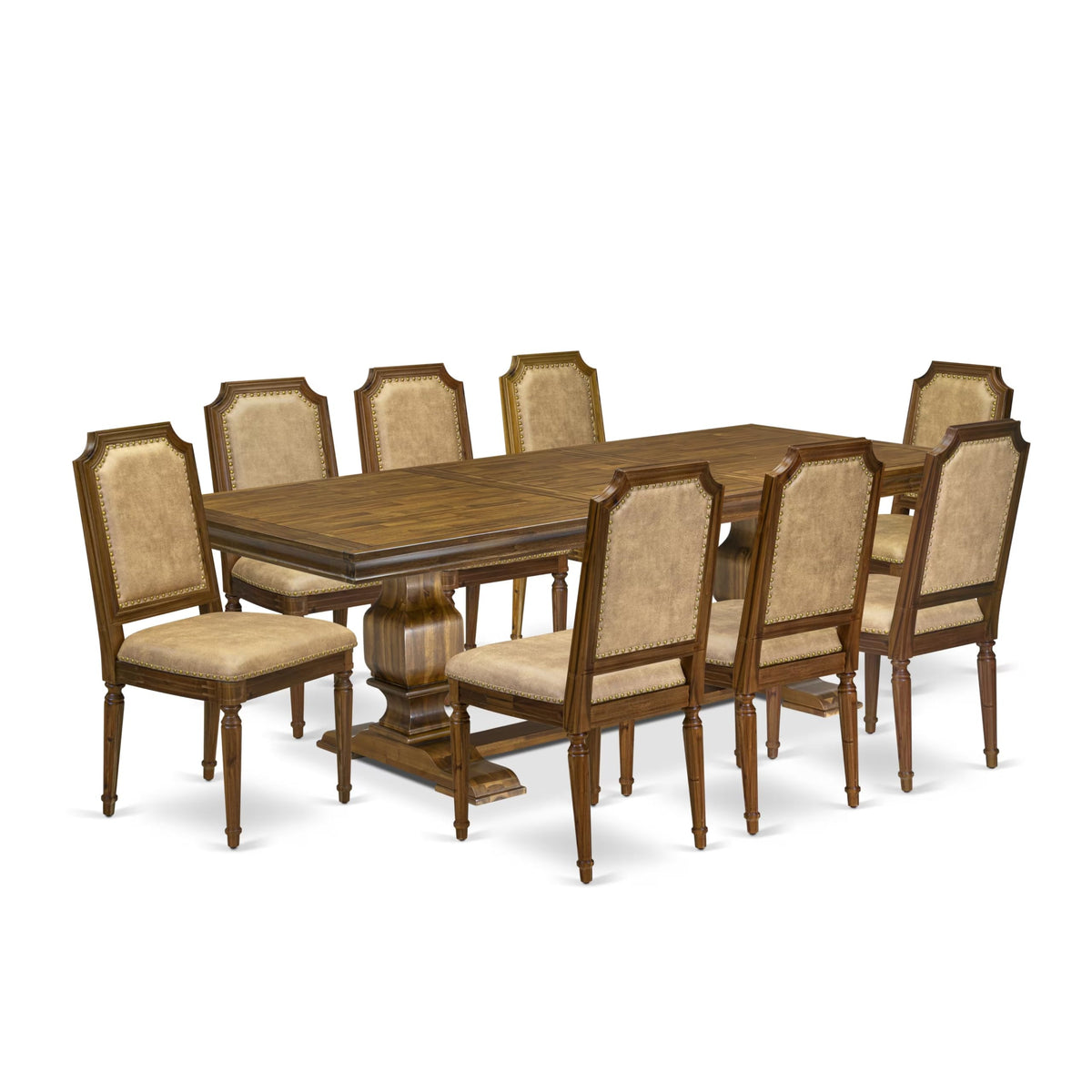 9 Piece Dining Table and 8 Beige Polyester Fabric Chairs T119330