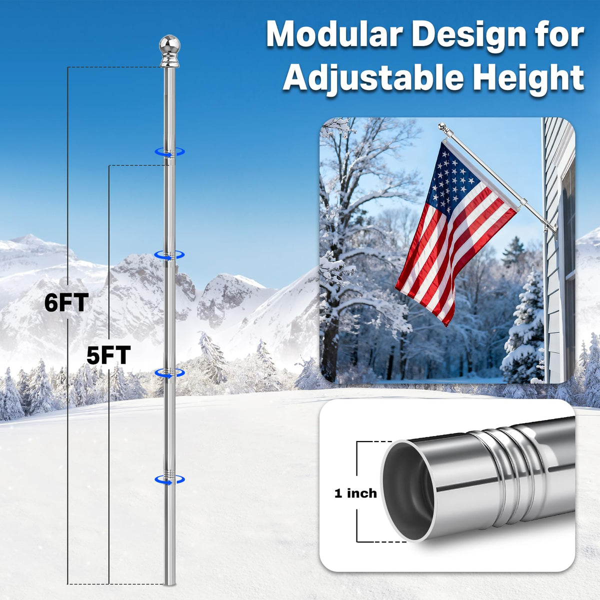 6FT 304 Stainless Steel Flag Pole C74813