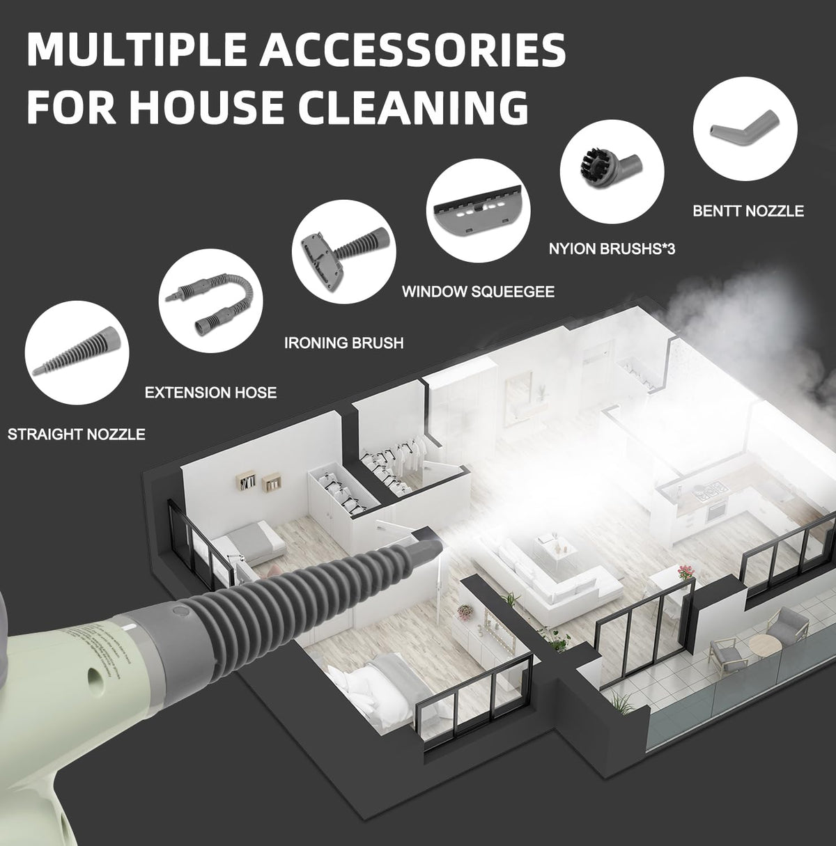 Handheld Pressurized Steam Cleaner with 13 Accessories V8663