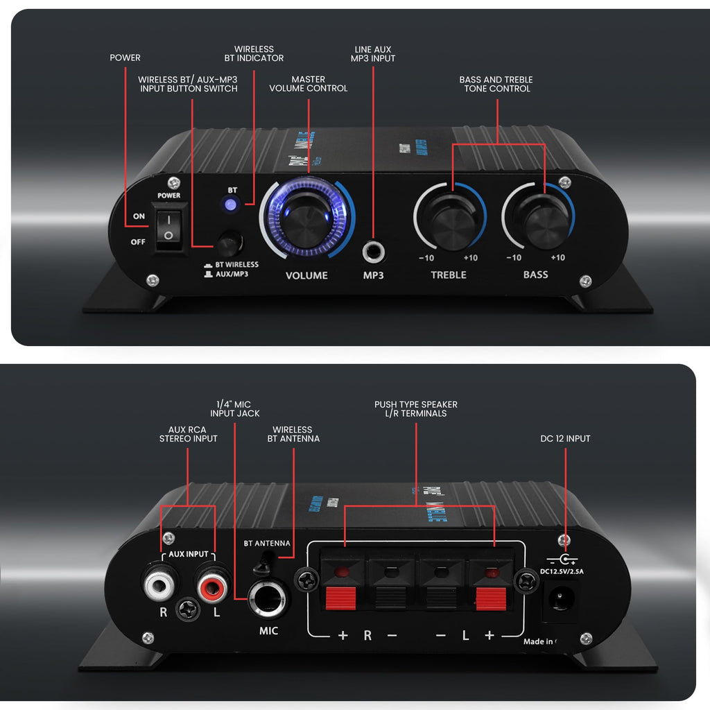 90W Dual Channel Mini Portable Power Stereo Sound Receiver H653