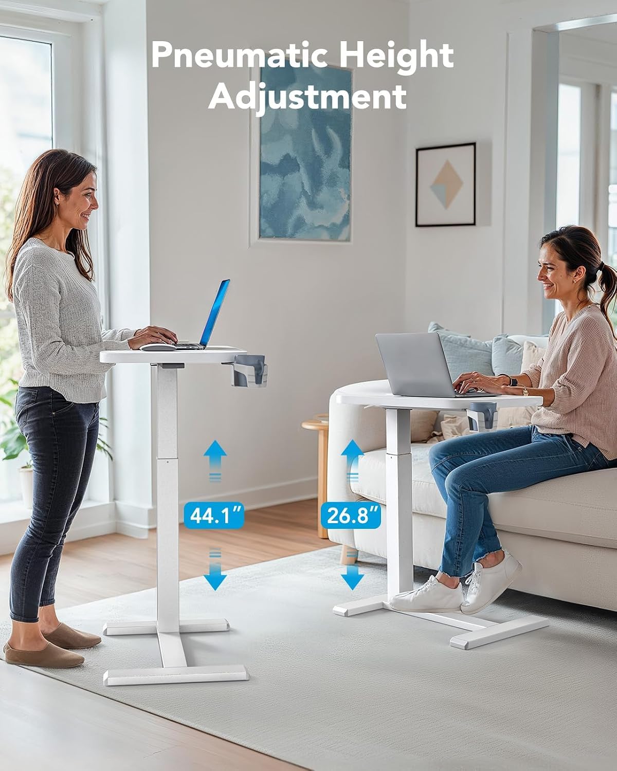 White Height-Adjustable Bedside Table with Wheels R21487