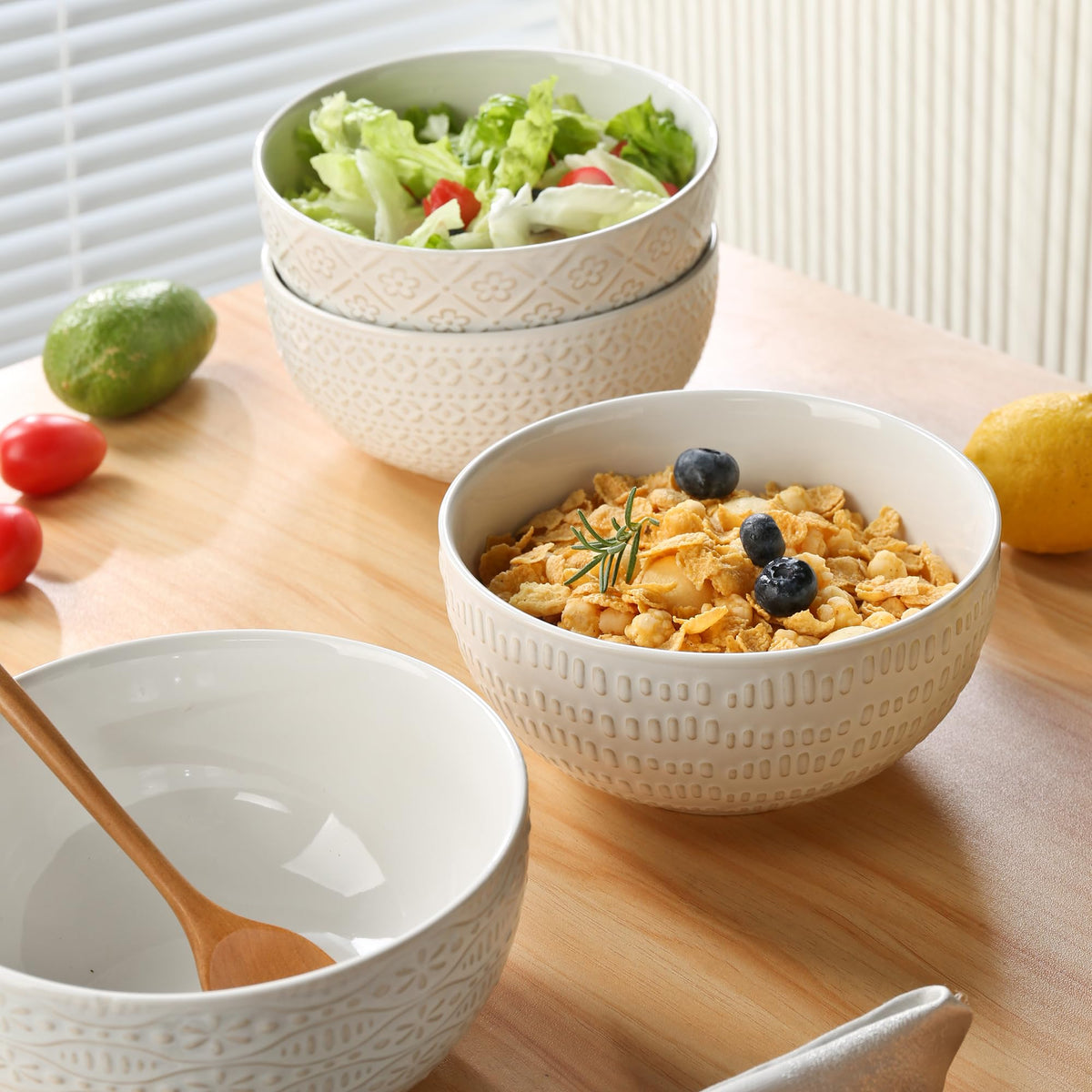 40 OZ Ceramic Bowls Set of 4, 6.7 Inch White S73943