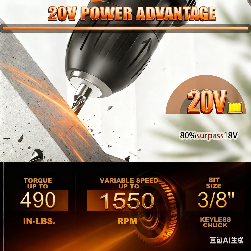 21V Brushless Cordless Power Drill with 2 Battery and Charger U34397